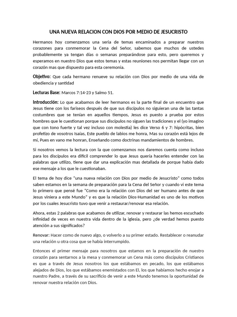 Una Nueva Relacion Con Dios Por Medio de Jesucristo | PDF | Jesús | Oración