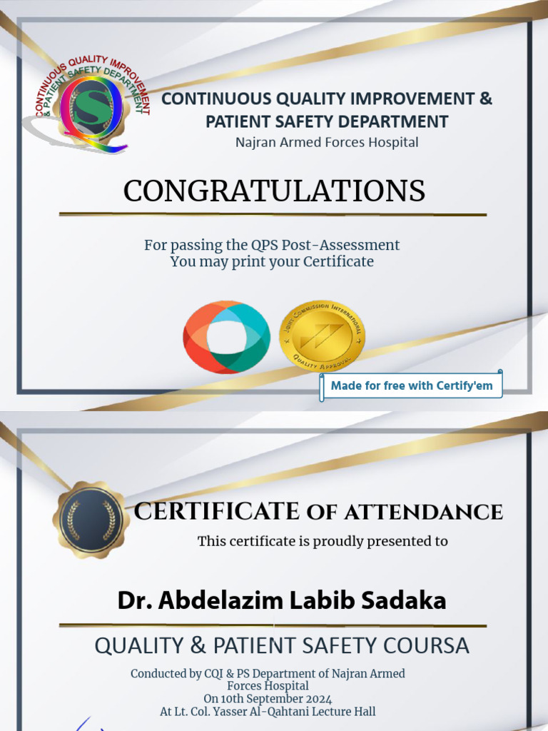 QPS Course Completion Certificate | PDF