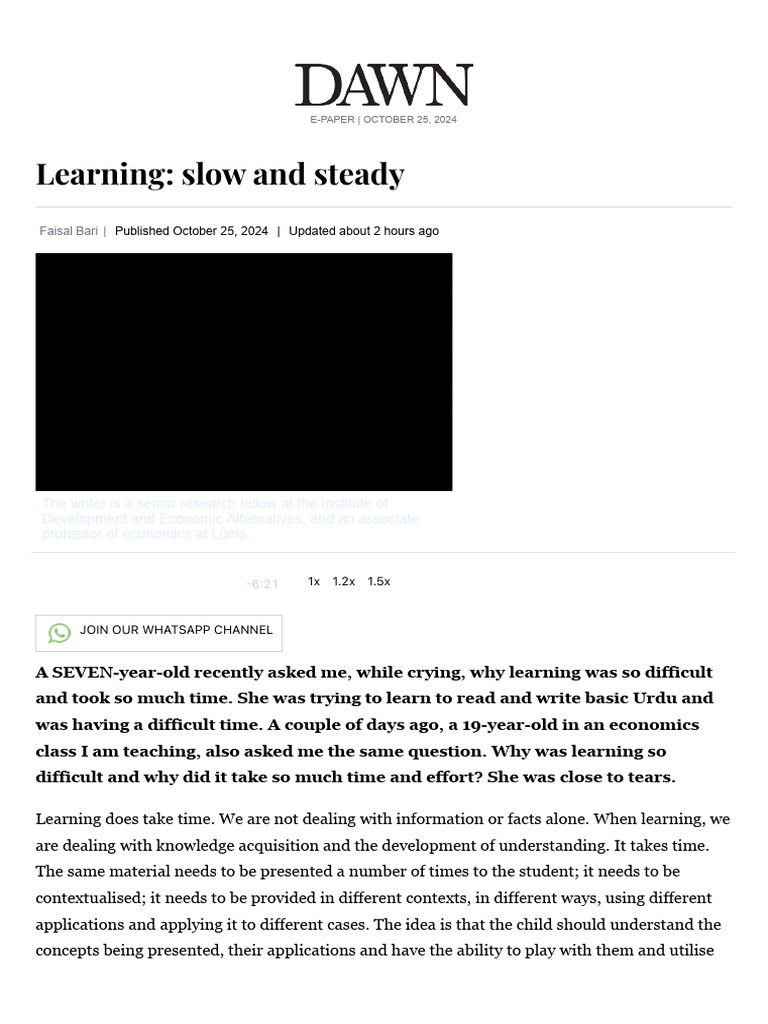 Learning: Slow and Steady - Newspaper | PDF | Learning | Knowledge