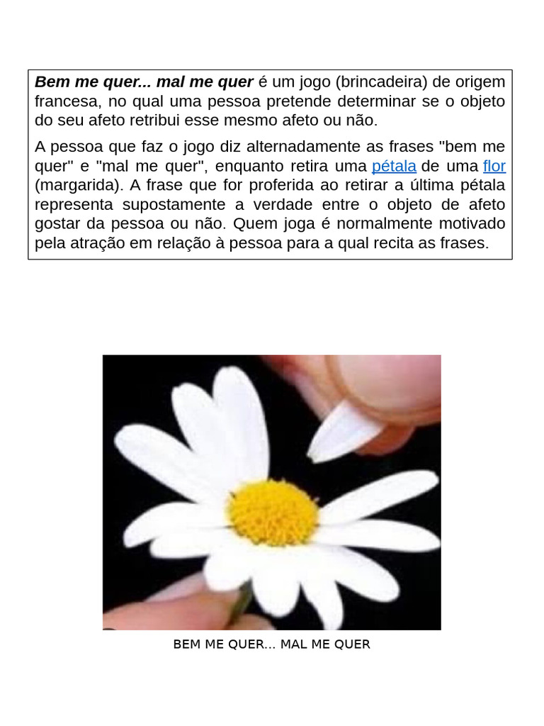 Jogo Bem Me Quer Mal Me Quer Explicado | PDF