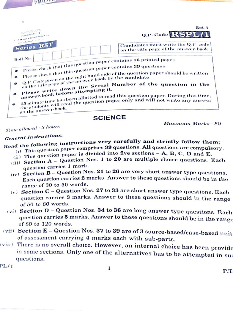 Science Question Paper Guidelines | PDF | Chemistry