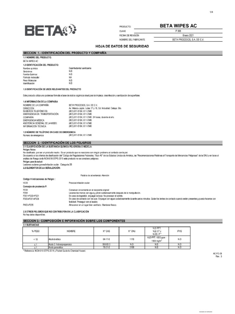 Hds Beta Wipes Ac p395 | PDF