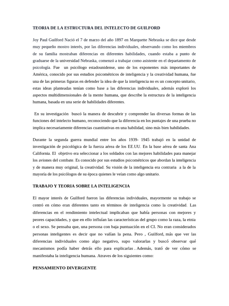 Estructura del Intelecto de Guilford | PDF | Inteligencia | Creatividad