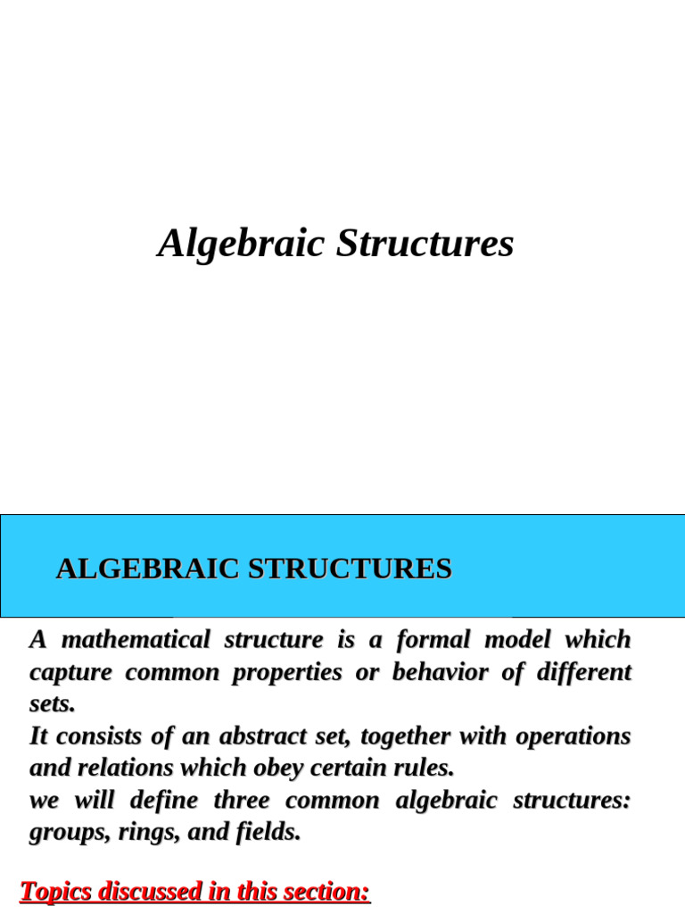 Algebraic Structure | PDF | Group (Mathematics) | Ring (Mathematics)