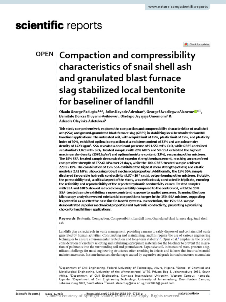 Compaction and Compressibility Characteristics of Snail Shell Ash and ...