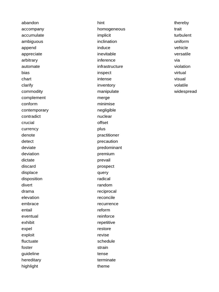 Comprehensive Vocabulary List | PDF