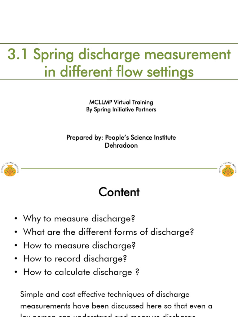 PSI GOOD Spring Discharge Measurement in Different Flow Settings | PDF ...