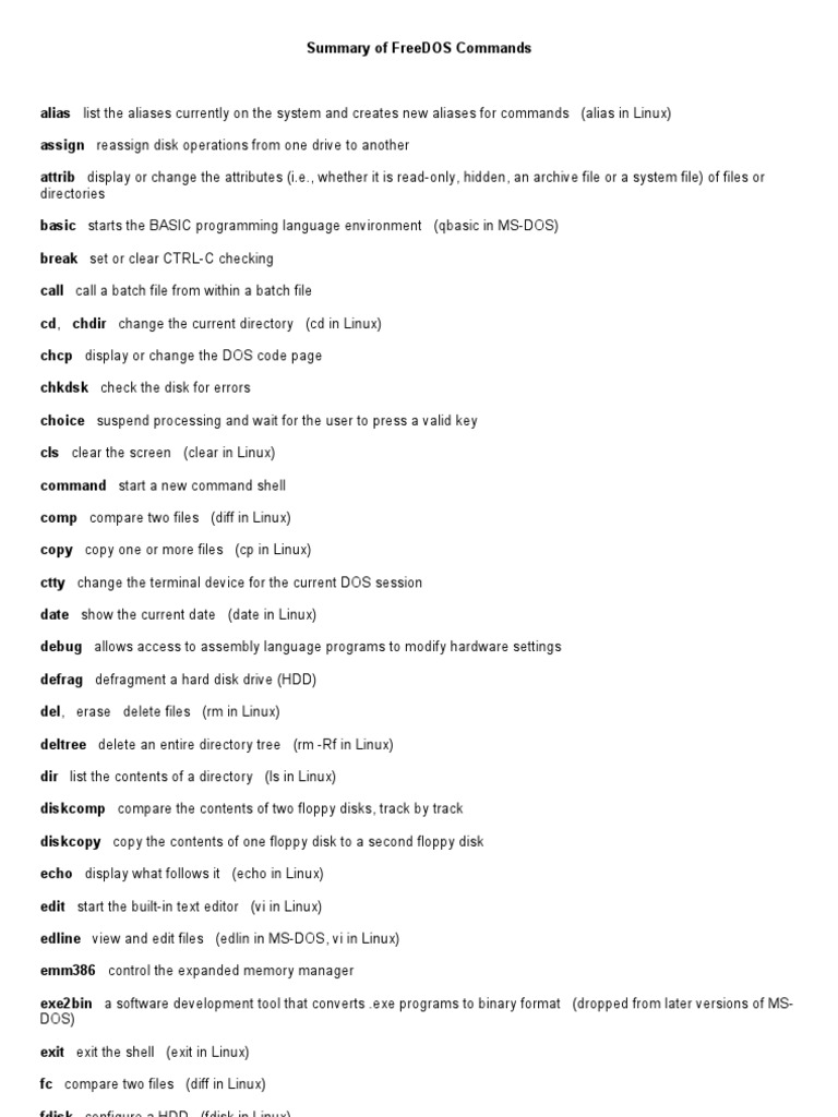 FreeDOS Command Summary Guide | PDF | Dos | Computer File