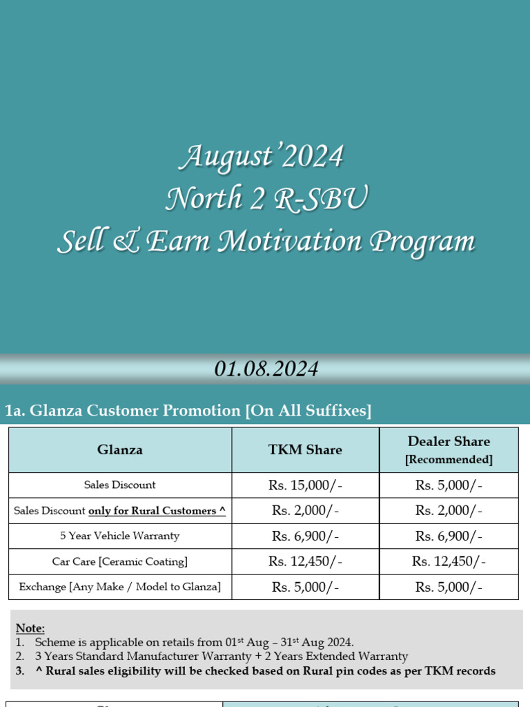 August 2024 DSR Sales Incentives | PDF | Toyota | Car Dealership