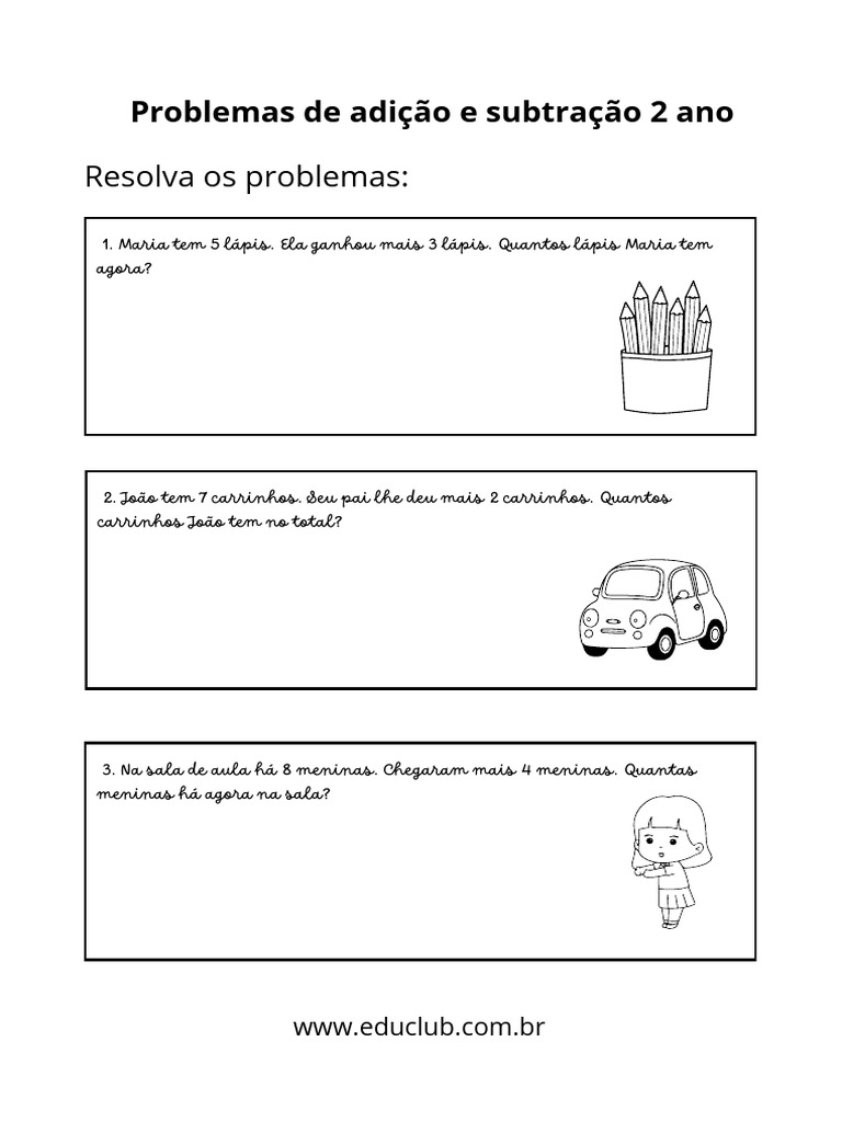 Problemas de Adição e Subtração 2º Ano | PDF