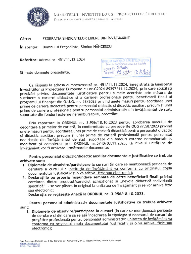 Adresa FSLI - 13.12.2024 | PDF