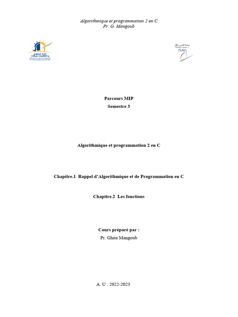 Cours sur l'Algorithmique en C | PDF | Programmation informatique | C ...