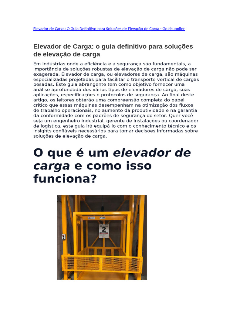 Elevador De Carga Pdf Freio Motores