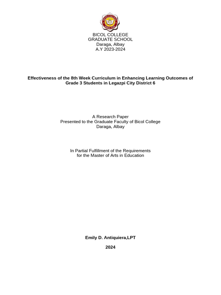 8th Week Curriculum Impact on Grade 3 Learning | PDF