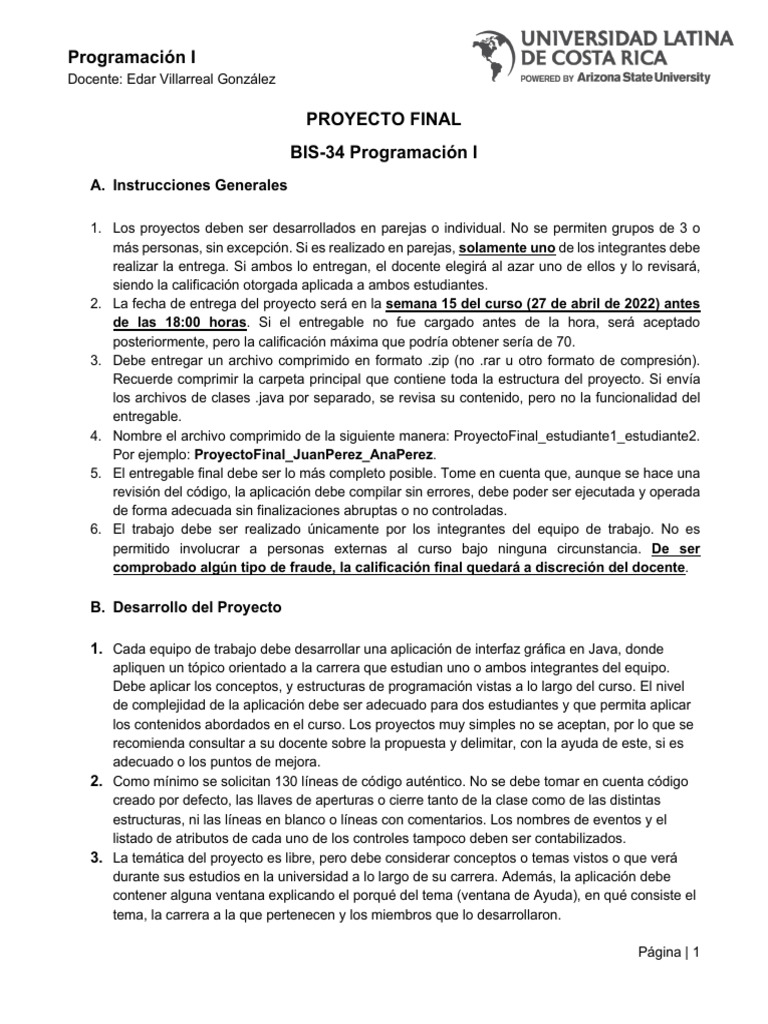 Proyecto de Programación I | PDF | Programación de computadoras ...