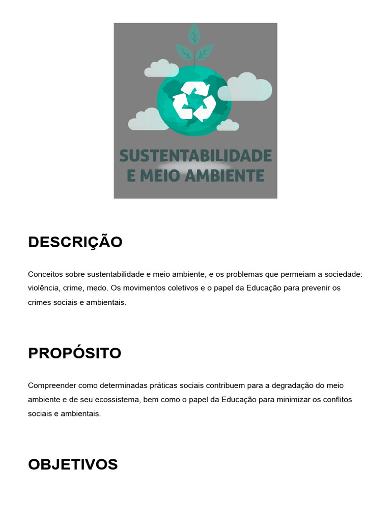 Educação e Sustentabilidade Ambiental | PDF | Sustentabilidade ...