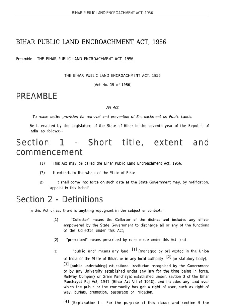 Bihar Public Land Encroachment Act 1956 | PDF