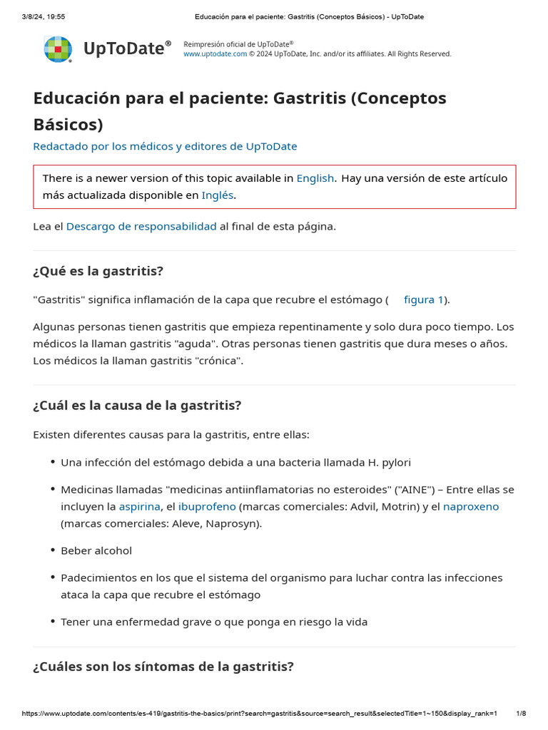 Educación para El Paciente - Gastritis (Conceptos Básicos) - UpToDate ...