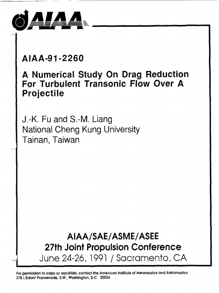 A Numerical Study On Drag Reduction | PDF | Drag (Physics) | Mach Number