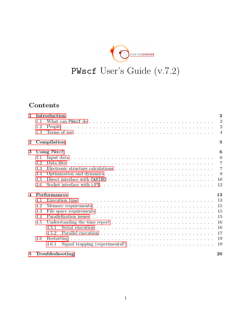 PWscf User's Guide v7.2 Overview | PDF | Network Socket | Parallel ...