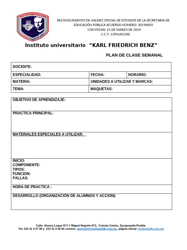Plan de Clase Semanal Instituto KFB | PDF