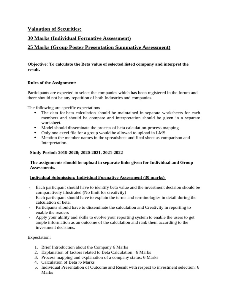 Beta Value Calculation Assignment Guide | PDF | Worksheet | Spreadsheet