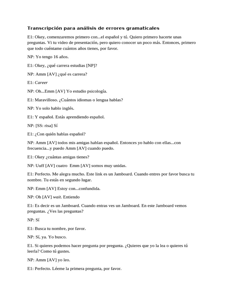 Análisis de errores en español hablado | PDF | Verbo | Lingüística