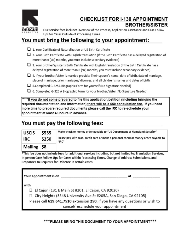 CHECKLIST FOR I-130 Brother-Sister with G-325A | PDF | Birth ...