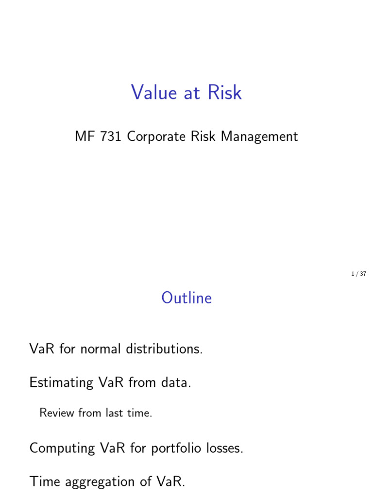Understanding Value at Risk (VaR) | PDF | Value At Risk | Normal ...