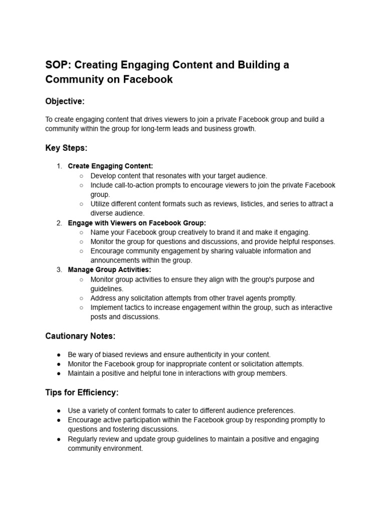 SOP - Creating Engaging Content and Building A Community On Facebook | PDF