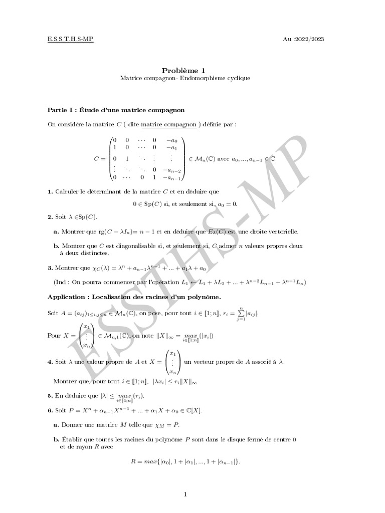 Matrice Compagnon et Endomorphismes Cycliques | PDF | Valeur propre ...