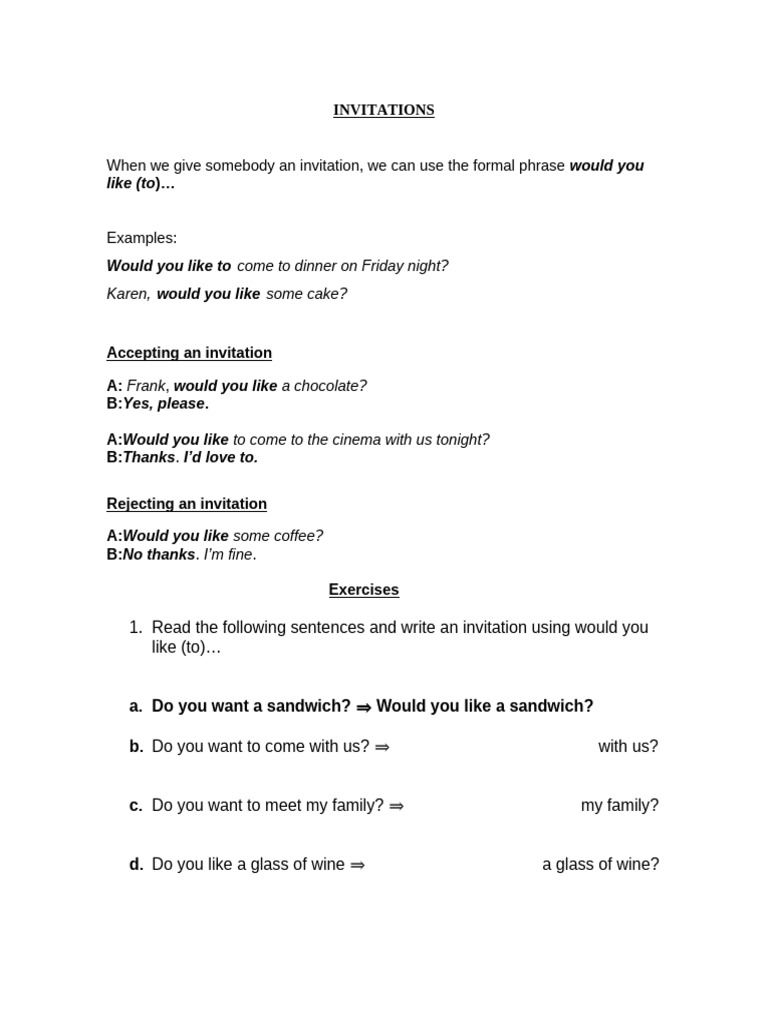 ESL Invitations Worksheet | PDF