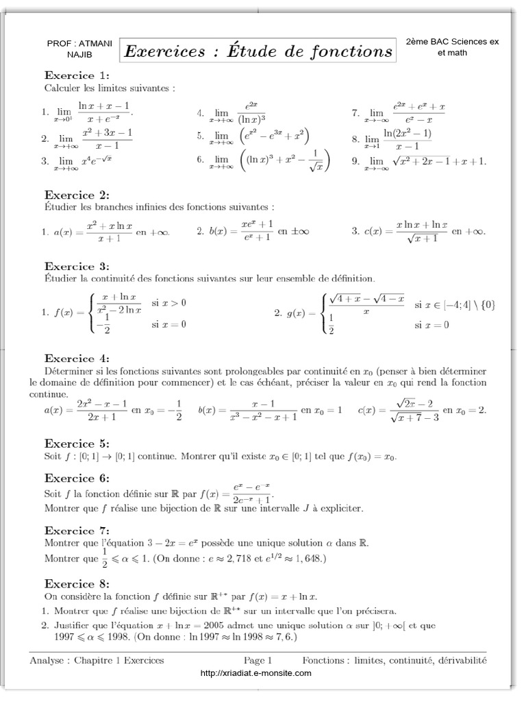 Fonctions exponentielles exercices corriges 1 2 pdf