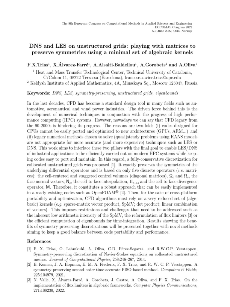 ECCOMAS 2022: CFD Symmetry-Preserving Methods | PDF | Computational ...