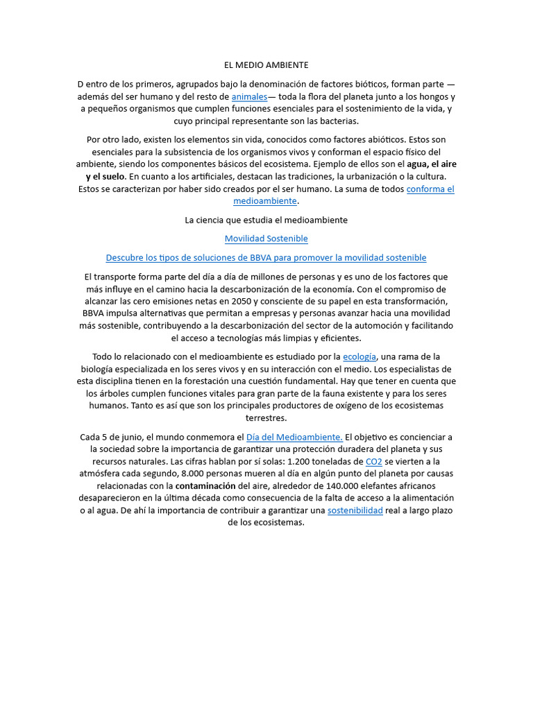 El Medio Ambiente | PDF | Entorno natural | Sustentabilidad
