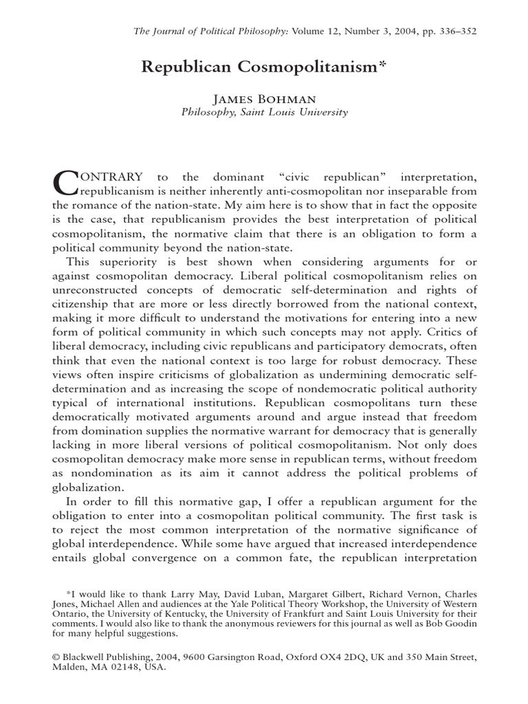 Republicanism and Cosmopolitan Democracy | PDF | Democracy | Political ...