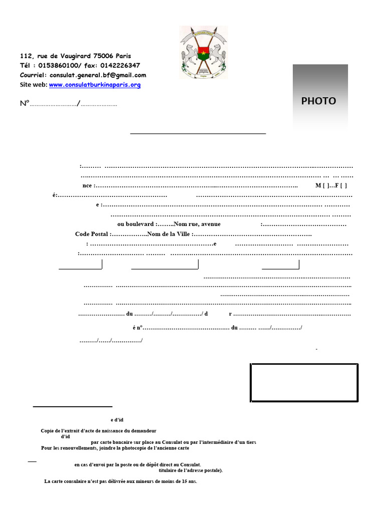 Demande de carte consulaire Burkina Faso | PDF | Certificat de naissance