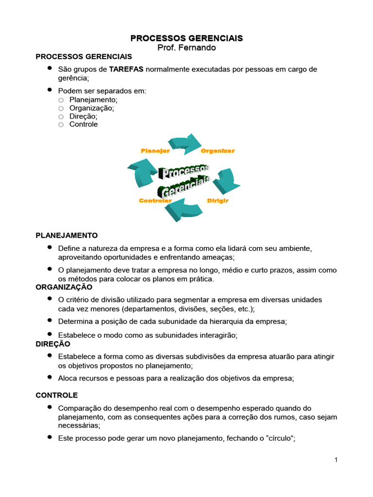 Fundamentos dos Processos Gerenciais | PDF | Planejamento ...
