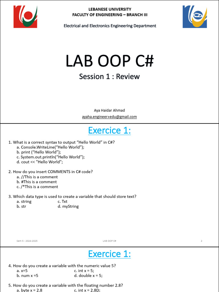 Lab C 1 Pdf C Sharp Programming Language Computer Engineering