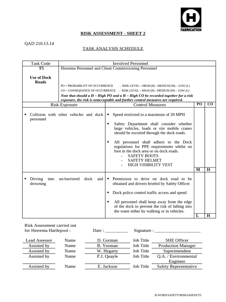Risk Assessment for Dock Operations | PDF | Risk | Land Transport