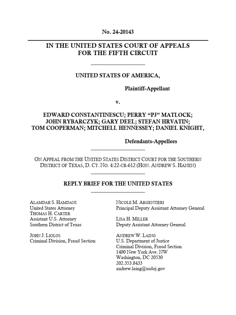 USA v. Constantinescu Government Reply Brief 2024 - WL - 4504128 | PDF ...