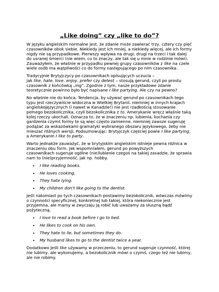 Like Doing Czy Like To Do | PDF