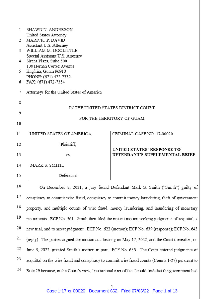 Smith - 662 - Gov Response To Supplemental Brief in Support of ...
