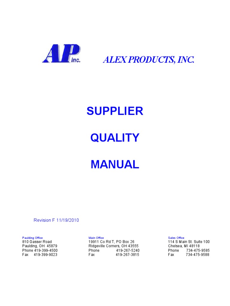Quality Manual Production And Manufacturing Industries