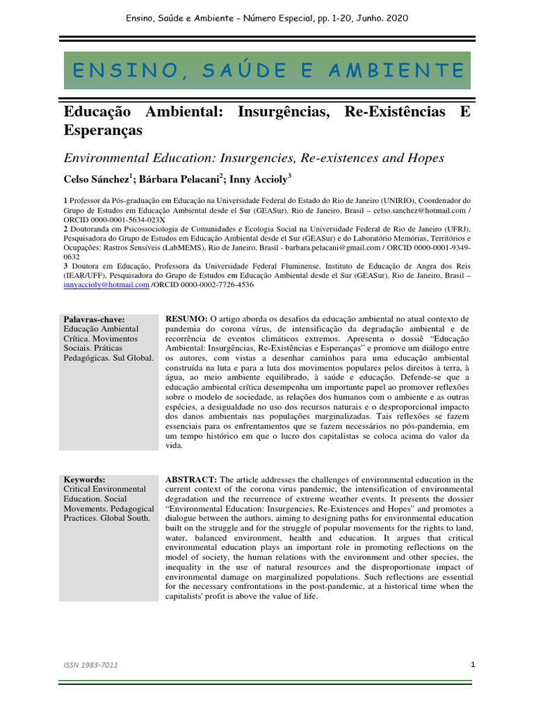 EDITORIAL Educacao Ambiental Insurgencia | PDF | Movimento ...