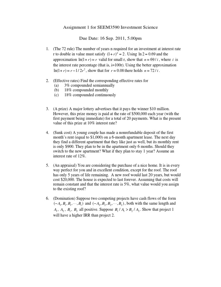 Investment Science Problems | PDF | Interest | Interest Rates