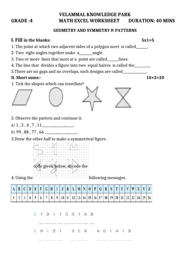 Class Iv - Worksheet - Day 5 | PDF