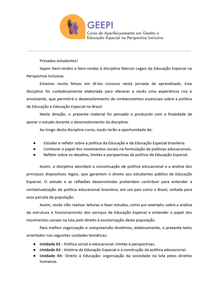 Marcos Legais da Educação Especial | PDF | Educação Especial | Deficiência