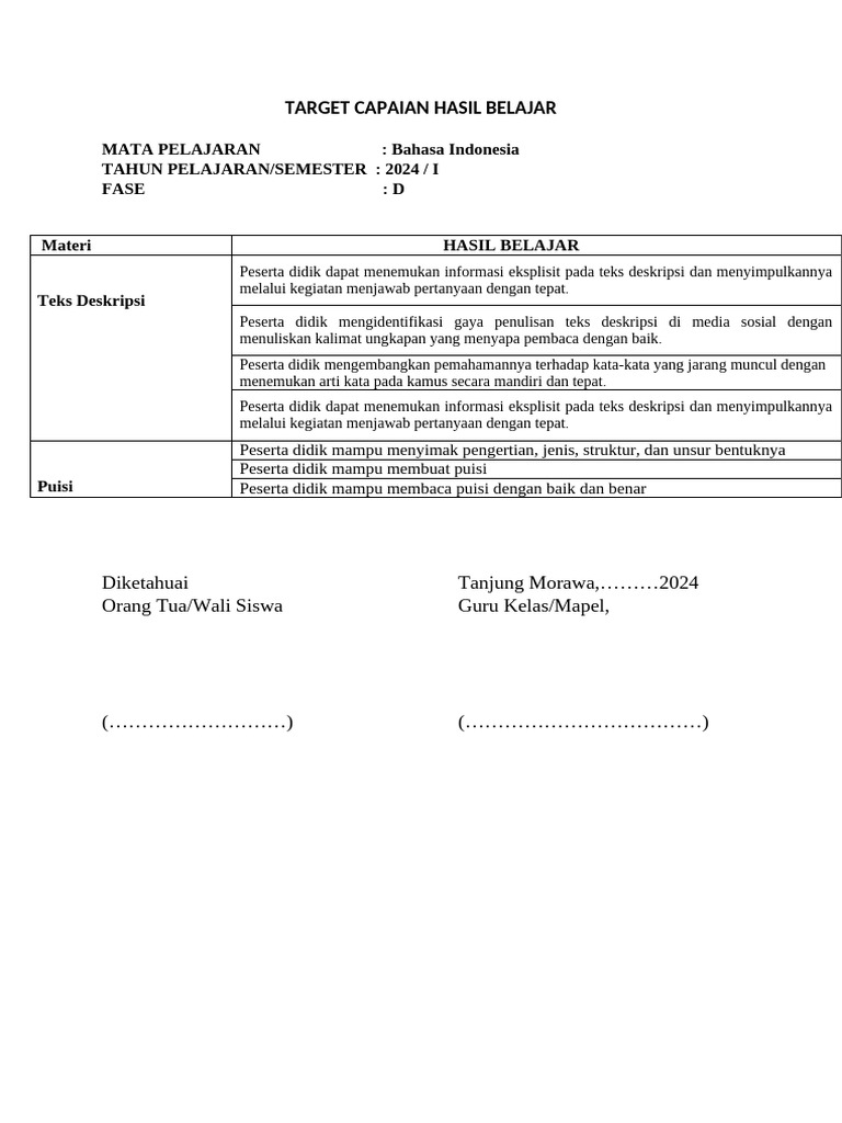 Format Kontrak Belajar | PDF
