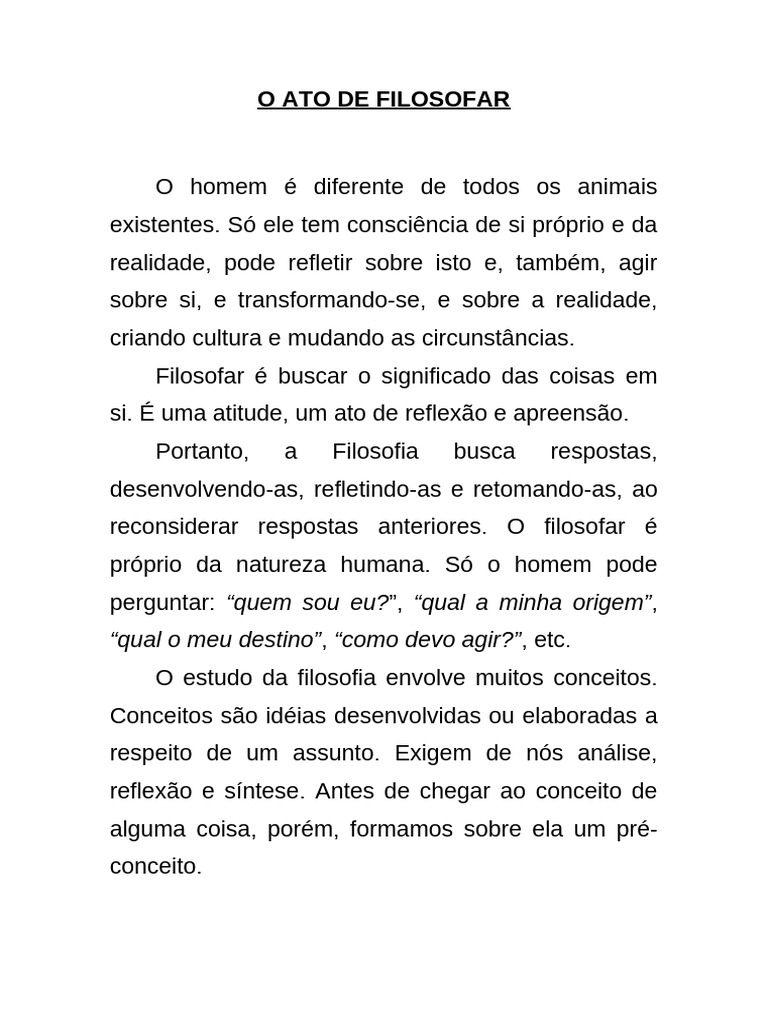 A Importância do Ato de Filosofer | PDF